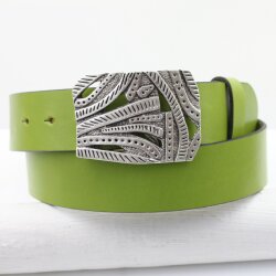 Casual leather belt Light Green 4 cm, 100 % Cow leather