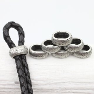 10 metal Slider Beads 13x6 mm, Dark Antique Silver