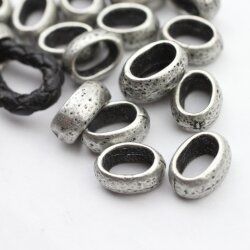 10 Metall Schiebeperlen 13x6 mm, Dunkel Altsilber