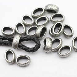 10 metal Slider Beads 13x6 mm, Dark Antique Silver