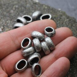 10 Metall Schiebeperlen 13x6 mm, Dunkel Altsilber