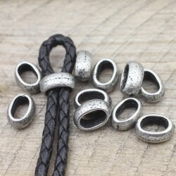 10 metal Slider Beads 13x6 mm, Dark Antique Silver