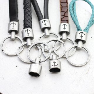 1 End cap with engraving Anchor Keychain Findings 23x15 mm (Ø 8x12 mm) Dark Antique Silver