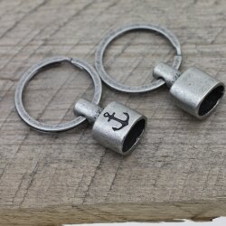 1 Endkappen für Schlüsselanhänger mit Anker 23x15 mm (Ø 12x8 mm) dunkel altsilber