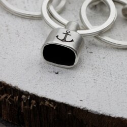 1 End cap with engraving Anchor Keychain Findings 23x15 mm (Ø 8x12 mm) Dark Antique Silver