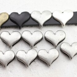 10 Heart Slider Beads, Slider Beads Heart, Dark Antique Silver