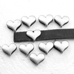 10 Heart Slider Beads, Slider Beads Heart, Dark Antique Silver