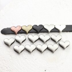 10 Heart Slider Beads, Slider Beads Heart, Dark Antique Silver