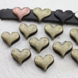 10 Heart Slider Beads, Slider Beads Heart, Antique Brass