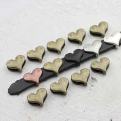 10 Heart Slider Beads, Slider Beads Heart, Antique Brass