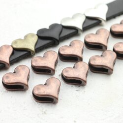 10 Heart Slider Beads, Slider Beads Heart, Antique Copper