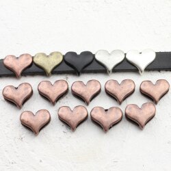 10 Heart Slider Beads, Slider Beads Heart, Antique Copper