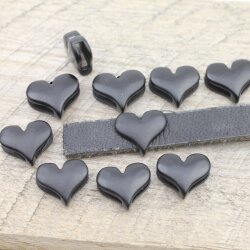 10 Heart Slider Beads, Slider Beads Heart, Mette Black