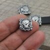 5 Skull Beads, Slider Beads, Dark Antique Silver