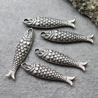 5 Fish Charms Pendant Dark Antique Silver