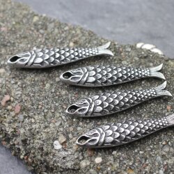 5 Fish Charms Pendant Dark Antique Silver