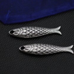 5 Fish Charms Pendant Dark Antique Silver