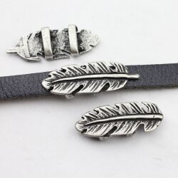 5 Dark Antique Silver Feather Spacer Beads