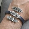 5 Dark Antique Silver Feather Spacer Beads