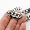 5 Dark Antique Silver Feather Spacer Beads