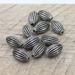 10 Dark Antique Silver Corrugated Oval Beads