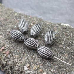 10 Dark Antique Silver Corrugated Oval Beads