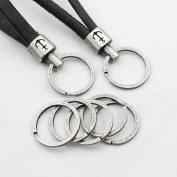 5 Dark Antique Silver metal Keyrings, 30 mm