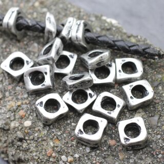 10 Irregular Metal Beads, spacer beads 10x10 mm (Ø 5 mm), antique silver