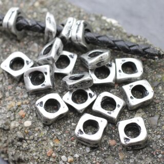 Set of 10 Rustic Silver Tone Irregular Square Beads for DIY Jewelry