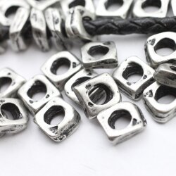 10 Irregular Metal Beads, spacer beads 10x10 mm (Ø 5 mm), antique silver