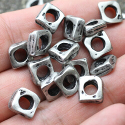 Set of 10 Rustic Silver Tone Irregular Square Beads for...