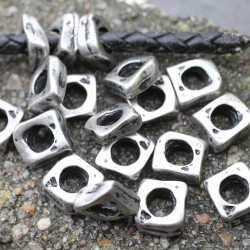 Set of 10 Rustic Silver Tone Irregular Square Beads for DIY Jewelry