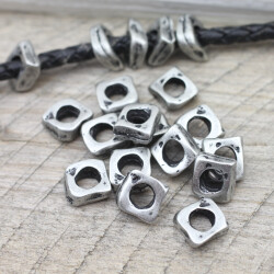 Set of 10 Rustic Silver Tone Irregular Square Beads for DIY Jewelry