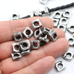 Set of 10 Rustic Silver Tone Irregular Square Beads for DIY Jewelry