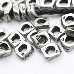 Set of 10 Rustic Silver Tone Irregular Square Beads for DIY Jewelry