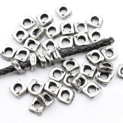 Set of 10 Rustic Silver Tone Irregular Square Beads for DIY Jewelry