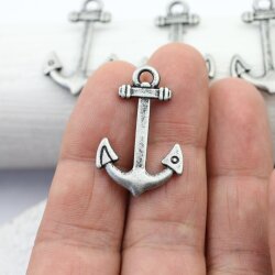 10 Dark Antique Silver Anchor Charms, Anchor Clasps