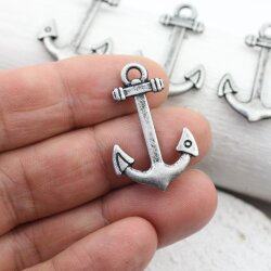 10 Dark Antique Silver Anchor Charms, Anchor Clasps