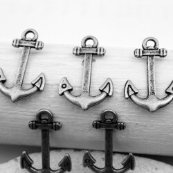 10 Dark Antique Silver Anchor Charms, Anchor Clasps