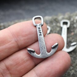 10 Dark Antique Silver Hope Anchor Connector Charms