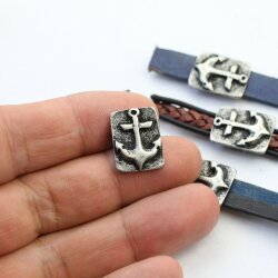 5 Dark Antique Silver Anchor Slider Beads