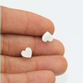 5 Pairs Heart Stud Earrings, antique silver