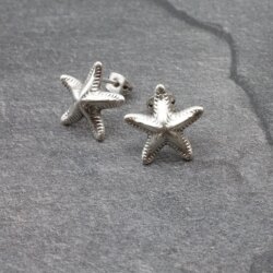 5 Pairs Star Fish Stud Earrings, antique silver