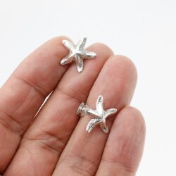 5 Pairs Star Fish Stud Earrings, antique silver