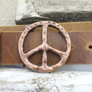 Peace Sign Belt Buckle, Antique Copper