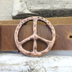 Peace Sign Belt Buckle, Antique Copper