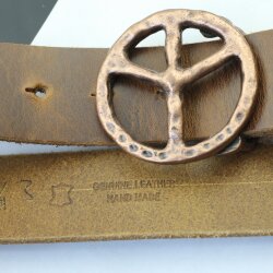 Peace Sign Belt Buckle, Antique Copper