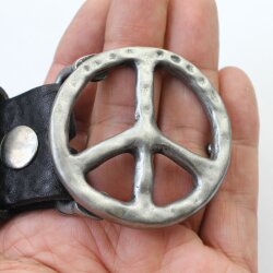 Peace Sign Belt Buckle, Dark Antique Silver