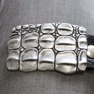 Croco Look Belt Buckle, Dark Antique silver, 9*6 cm