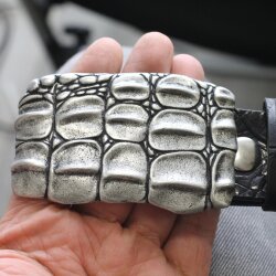 Croco Look Belt Buckle, Dark Antique silver, 9*6 cm